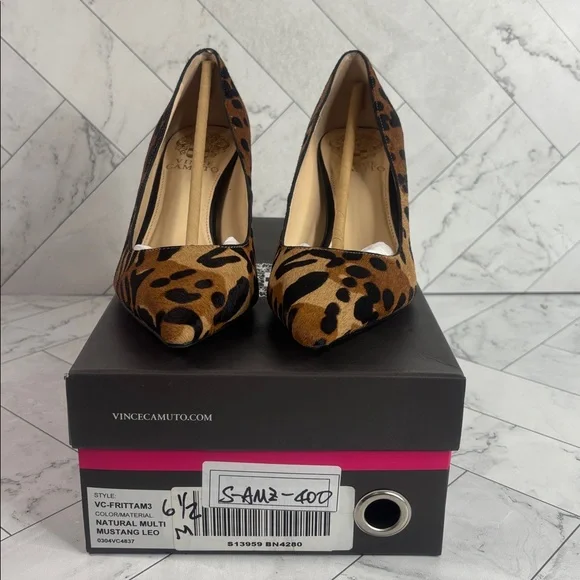 NWT Vince Camuto Womens Brown Animal Patten Cow Fur Block Heel Pumps Size 6.5M - Picture 8 of 8